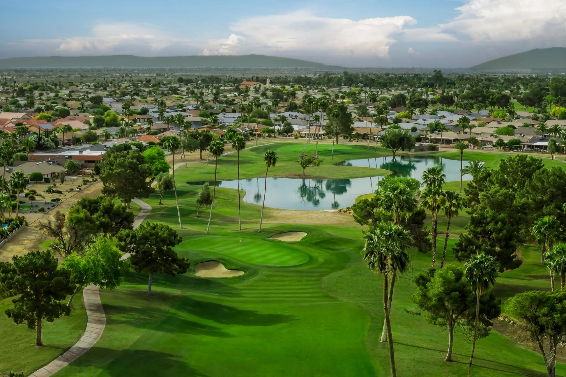 Aerial view of the golf course at Briarwood Country Club in Sun City West Arizona.