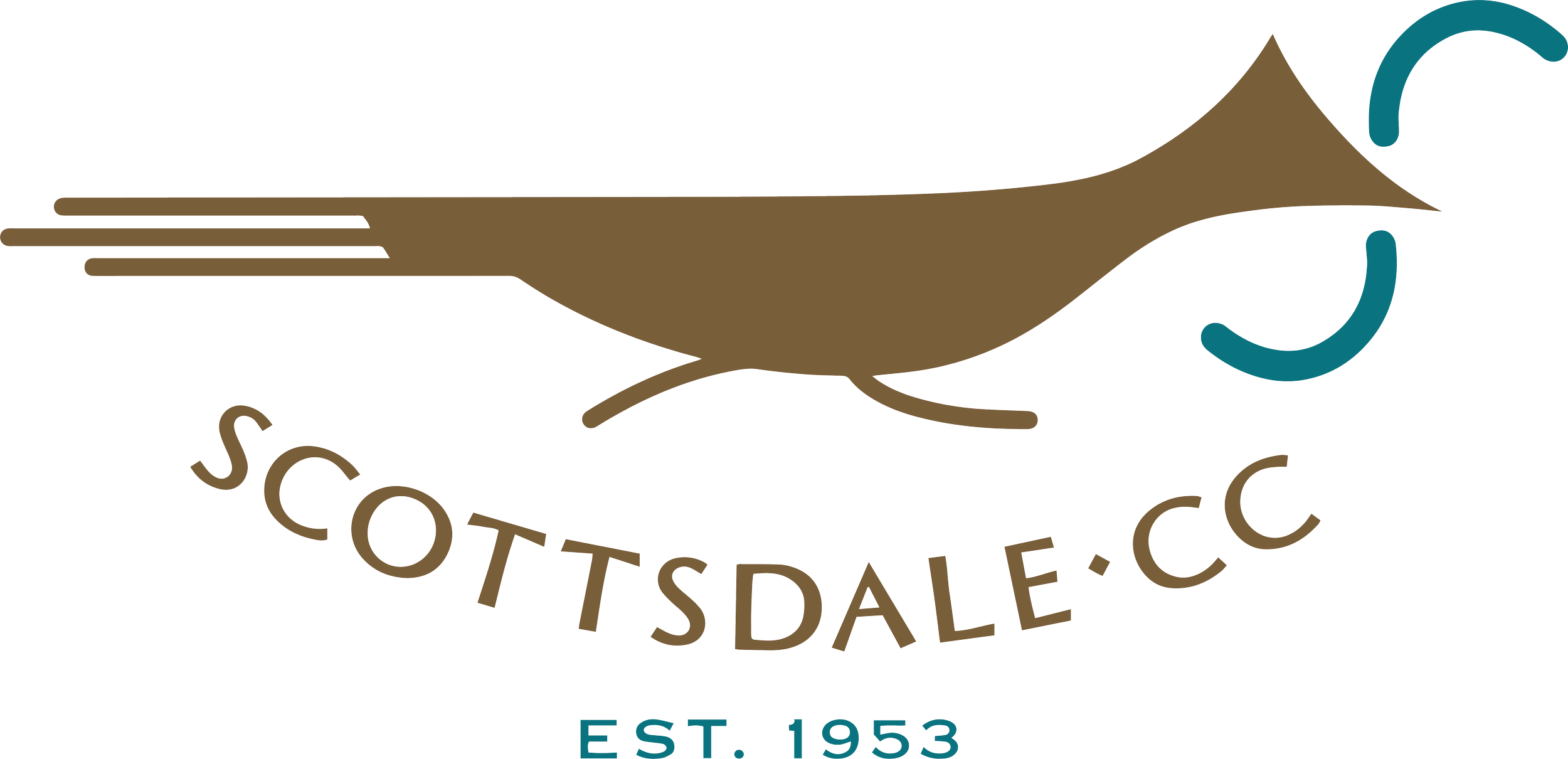 Logo for Scottsdale Country Club, Arizona. Minimalistic symbol of a brown road runner holding a snake designed by Forrest Richardson for Swing First Golf.
