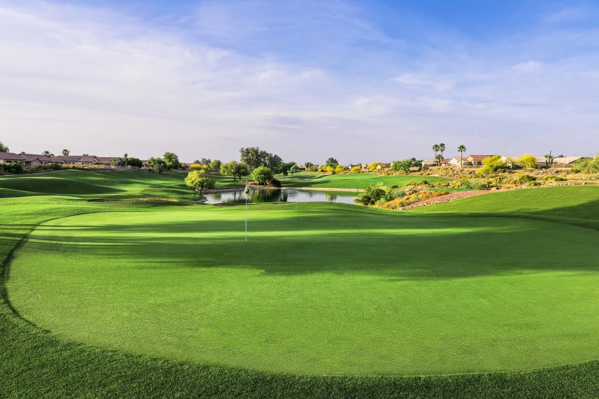 View of the 10th putting green at Coyote Lakes Golf Club in Surprise, Arizona.