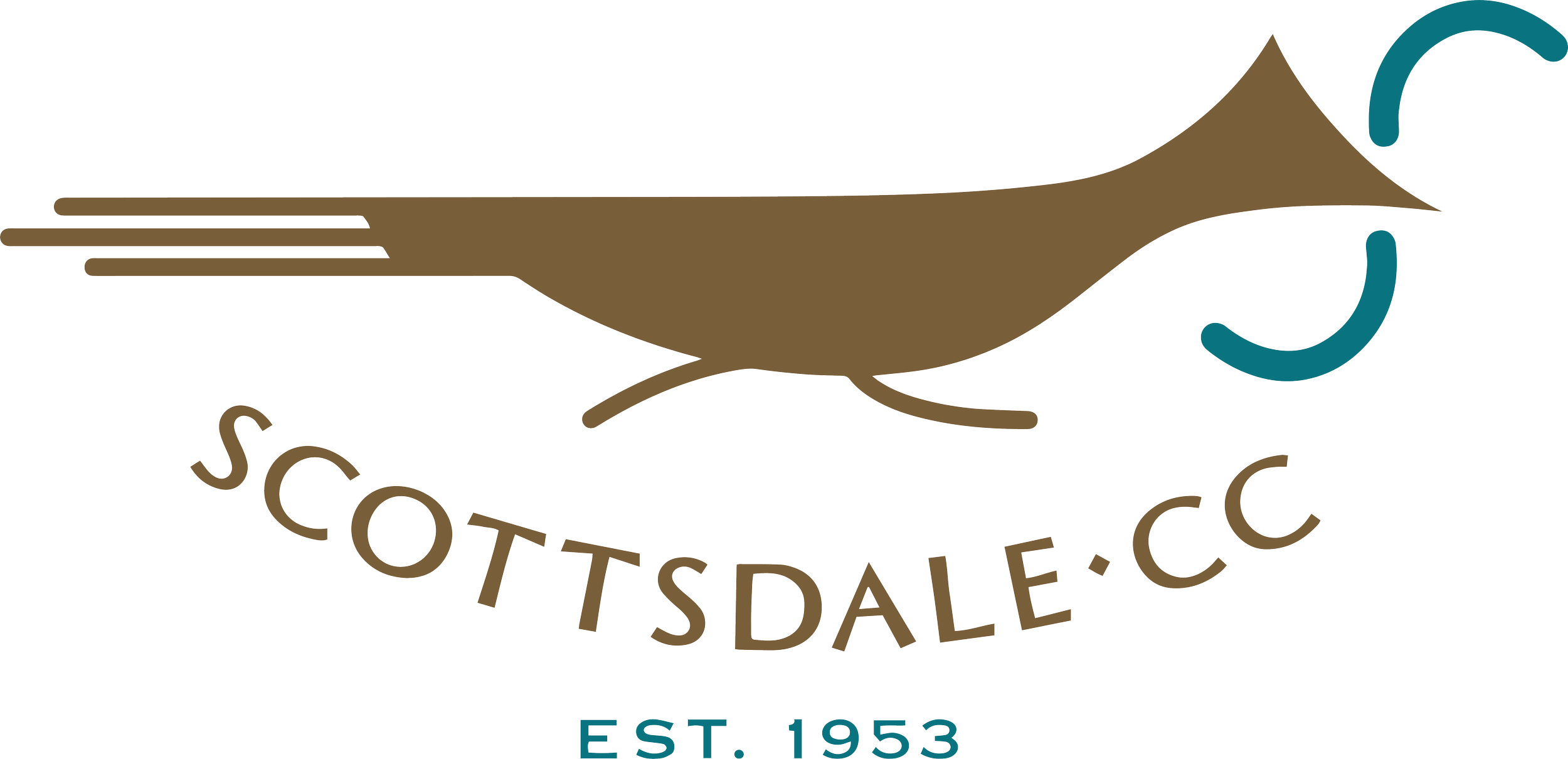 Logo for Scottsdale Country Club, Arizona. Minimalistic symbol of a brown road runner holding a snake designed by Forrest Richardson for Swing First Golf.