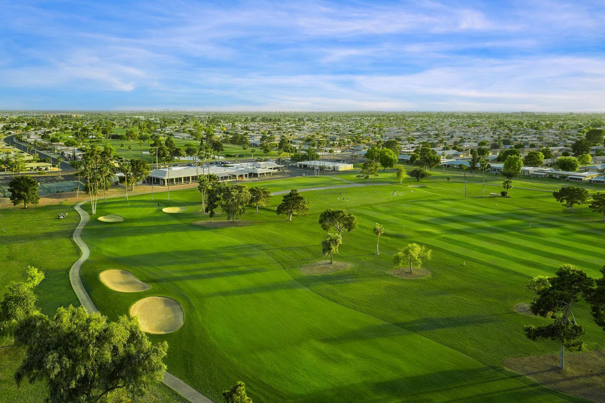 An aerial view of Palmbrook Golf Club in Sun City, Arizona.