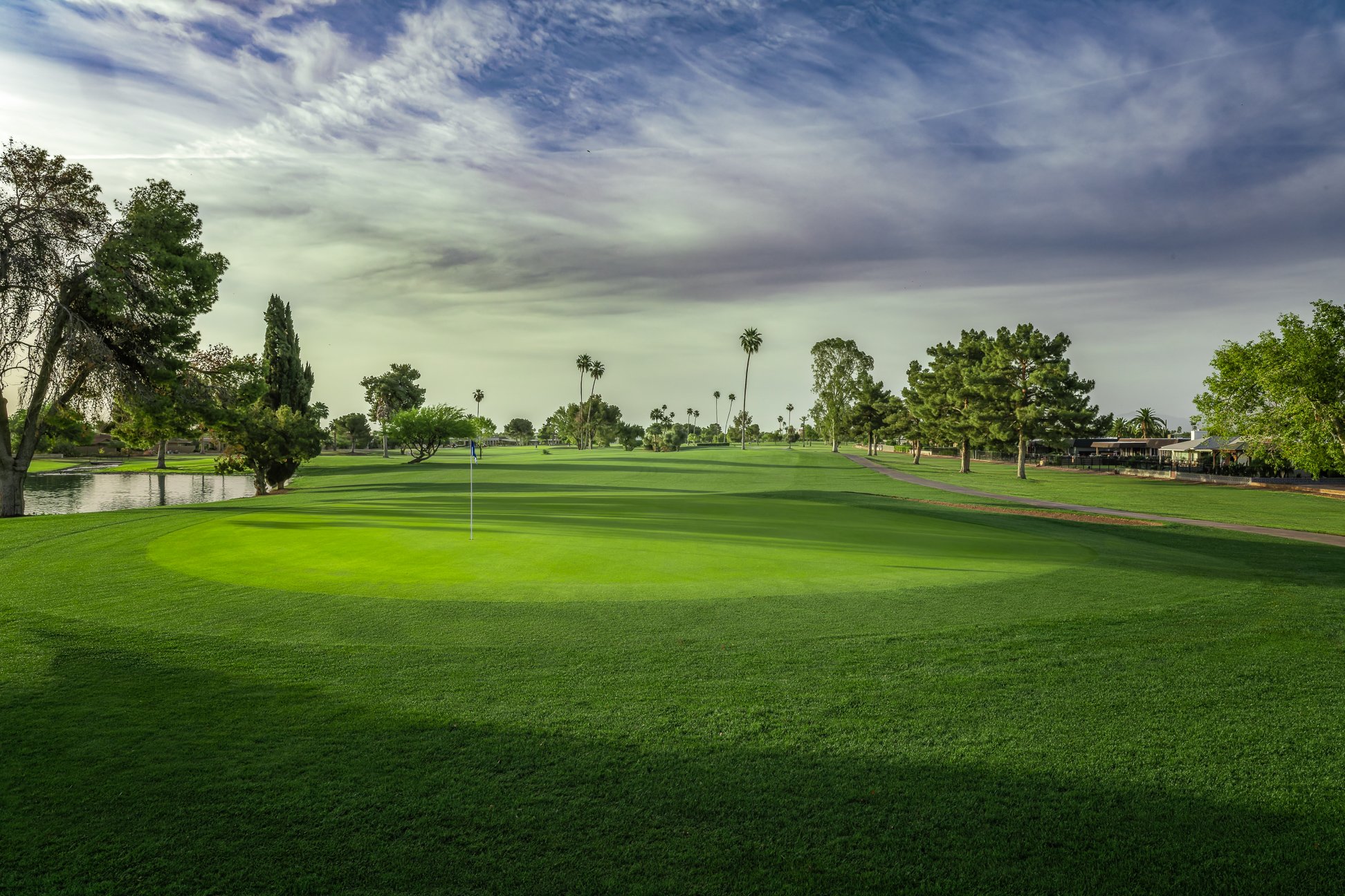 The putting green on the 16th hole of Palmbrook Golf Club in Sun City, Arizona.