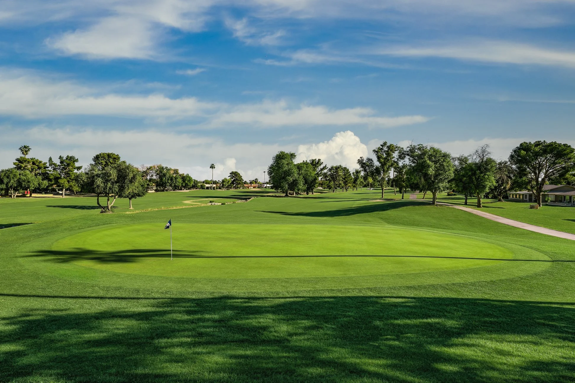 View of the putting green on the 3rd hole at Union Hills Golf Club in Sun City, Arizona,