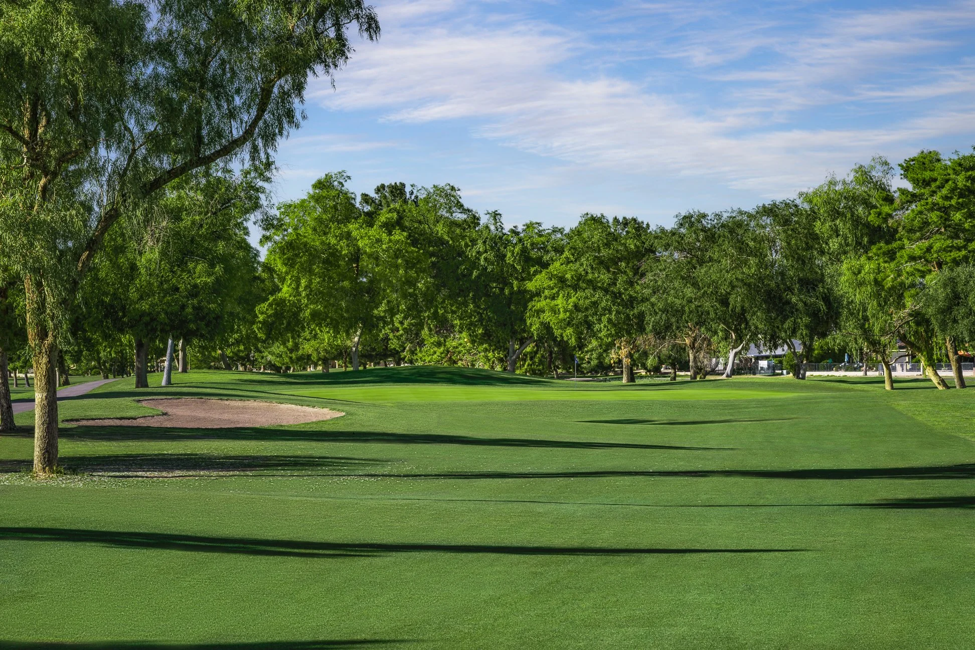 View of the fairway and trees on the 3rd hole at Union Hills Golf Club in Sun City, Arizona,