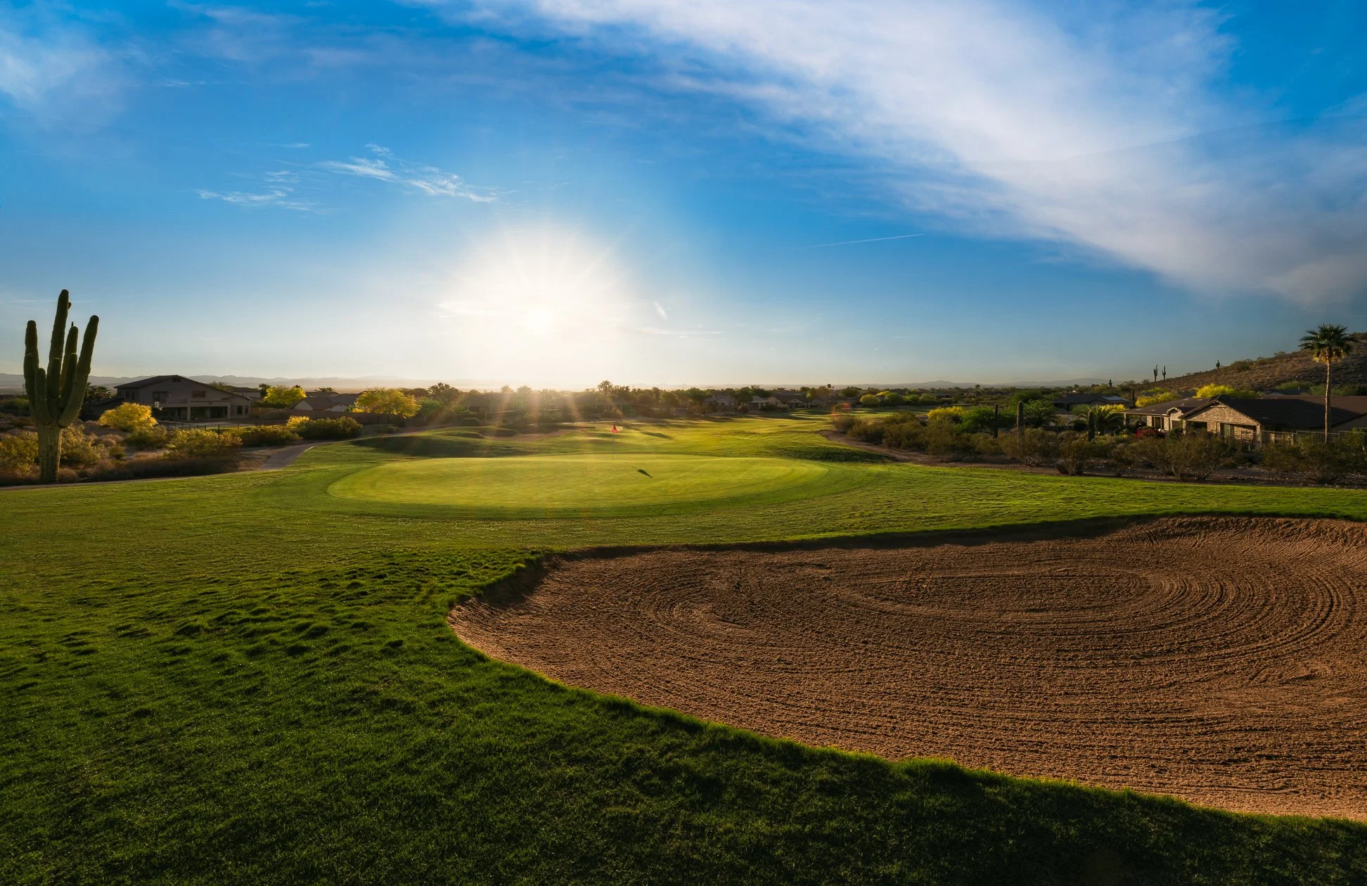 Sunrise on the 12th hole at San Tan Highlands Golf Club in San Tan Valley, Arizona.