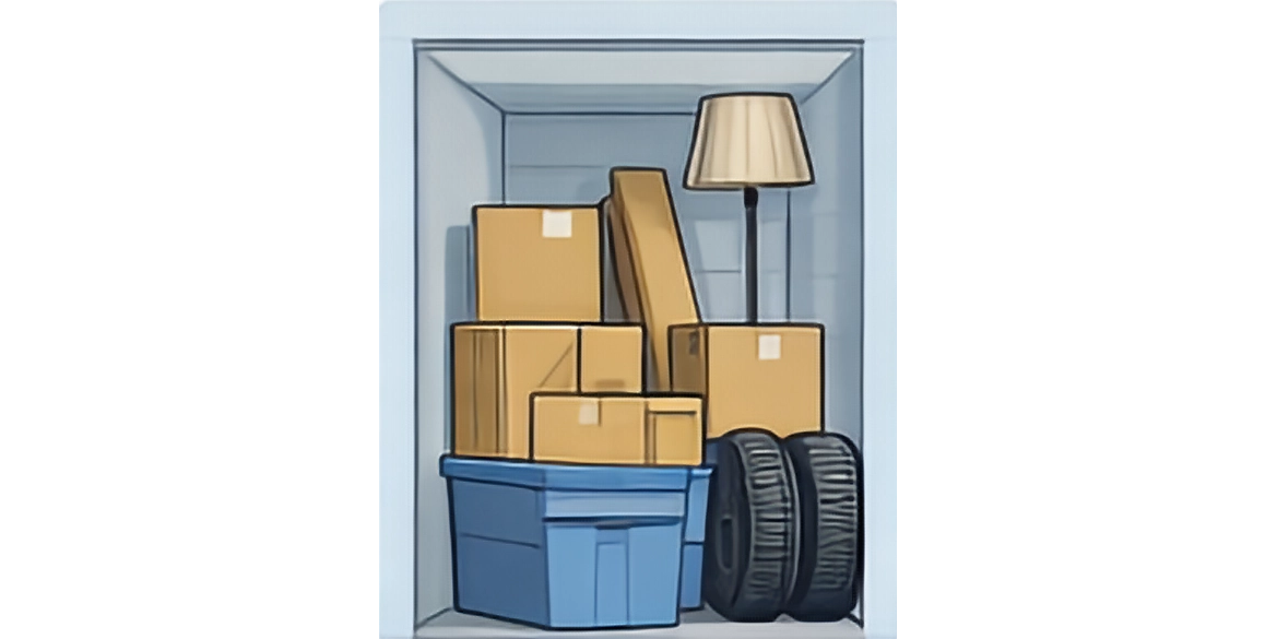 Graphic showing what would fit in a small size self storage unit