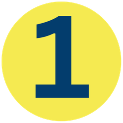 Yellow background with a large dark blue number one in the center.