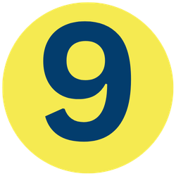 Yellow circle with a large navy blue number 9 in the center.