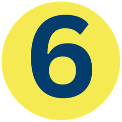 Yellow background with a large blue number 6 in the center.