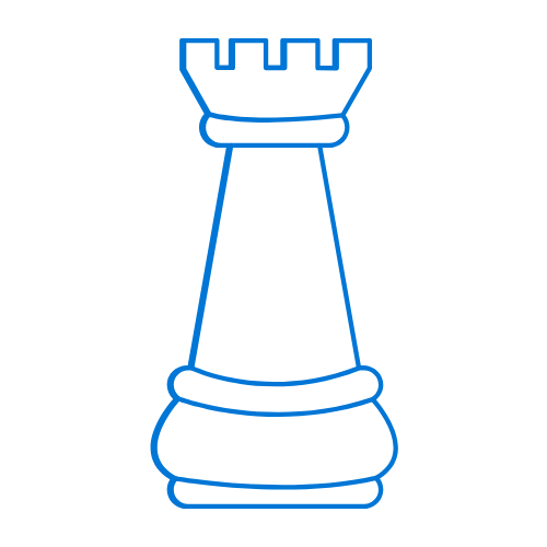 A white rook chess piece with blue outline