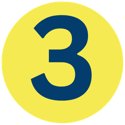 Yellow circle with a large blue number 3 in the center.