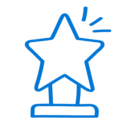 Neon blue star-shaped trophy with three lines indicating shining or excitement.