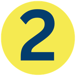 Number 2 inside a yellow circle with a blue numeral on a white background.