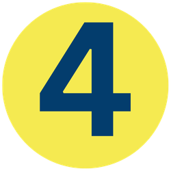 Yellow circular sign with a large blue number 4 in the center.