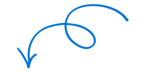 Blue handwritten arrow on white background.