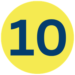 Yellow circle with a blue number 10 in the center