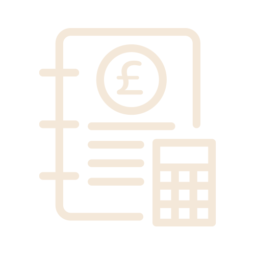 Icon of financial document with British pound symbol and calculator.