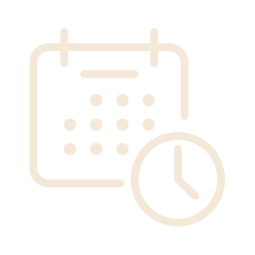 Icon of a calendar with dots and a clock.