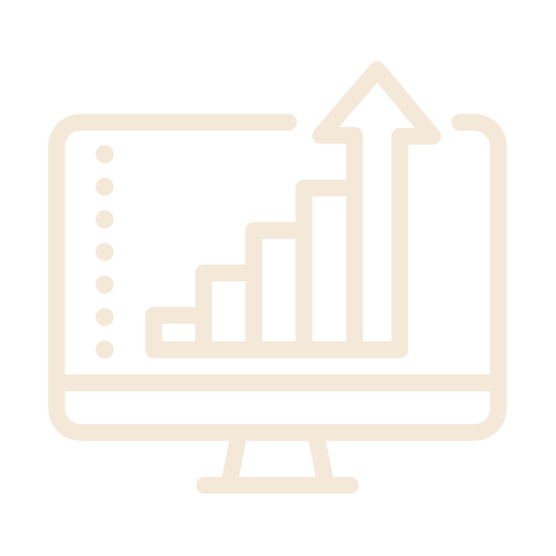 Computer monitor displaying a rising bar chart with an upward arrow.