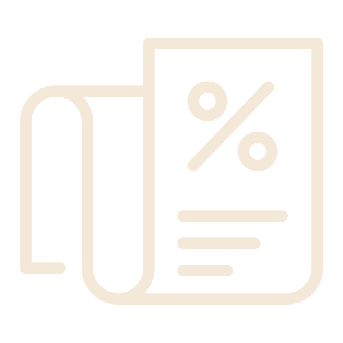 Outline of a paper or receipt with a percentage symbol and lines indicating text