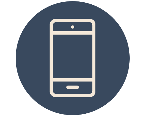 Icon of a smartphone inside a dark blue circle.