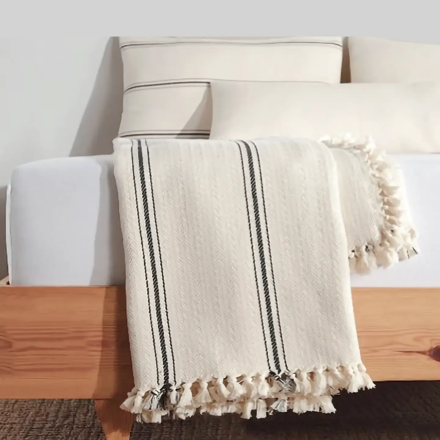 Minimalist 100% Cotton-Cream with Black Stripes $74.25