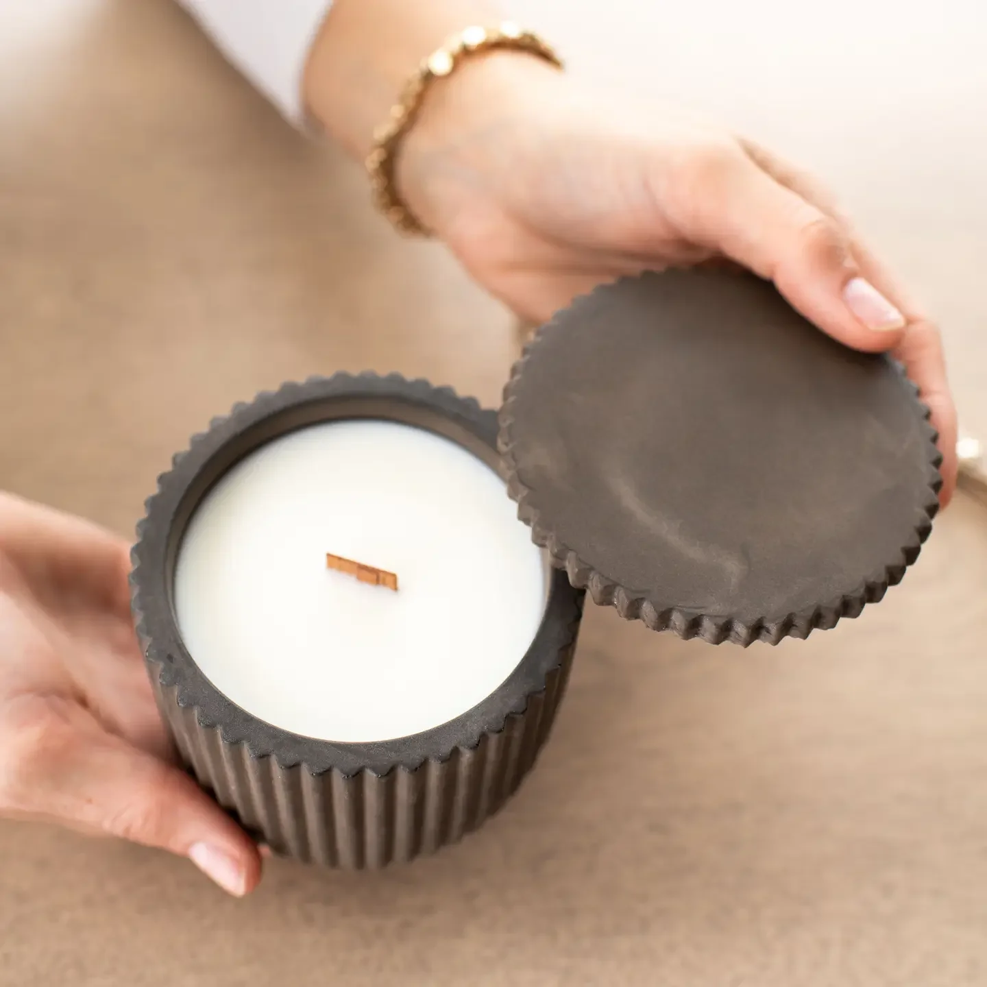 Fluted Candle-Mocha Stone $76
