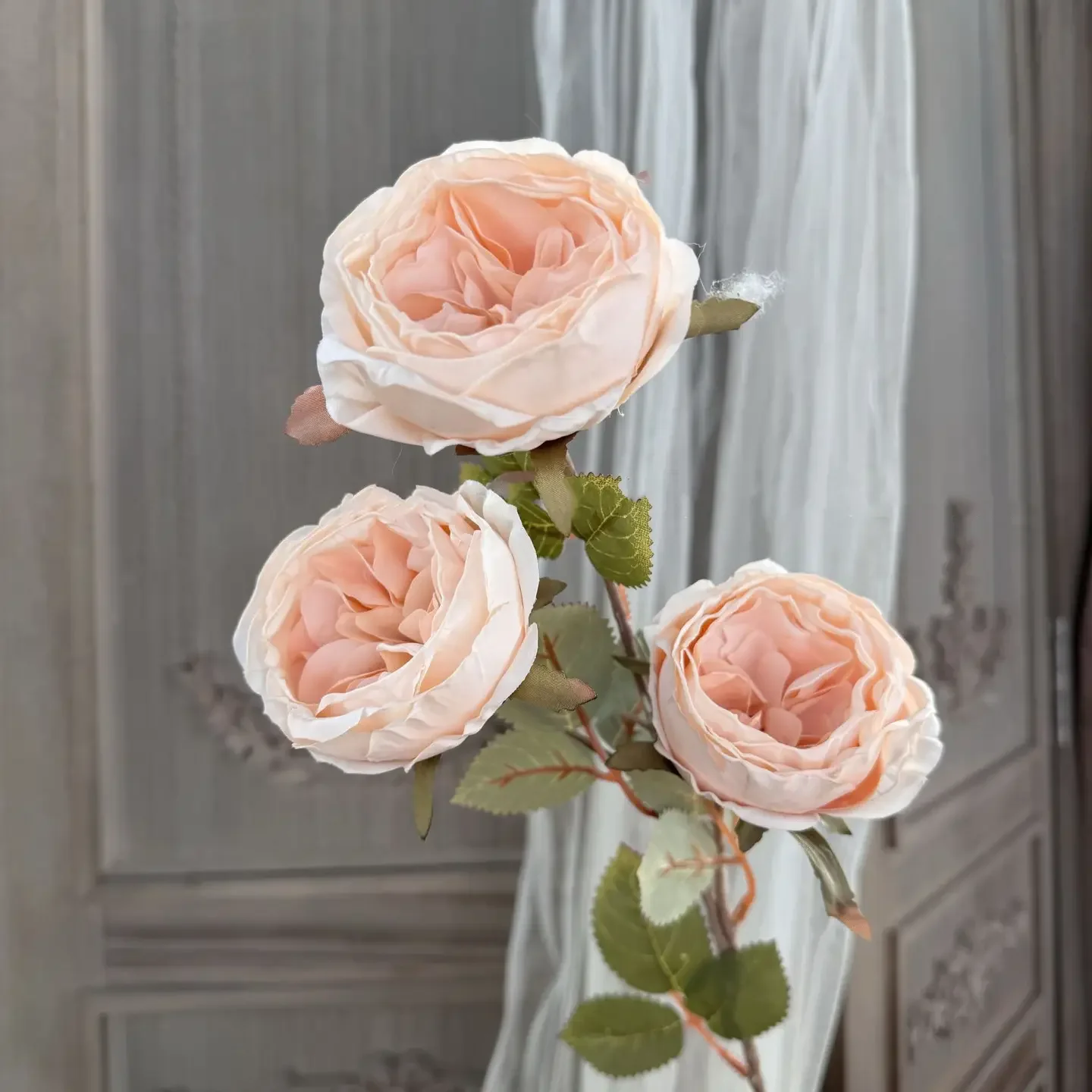27" Faux Dried look Silk Rose Stem (Champagne)