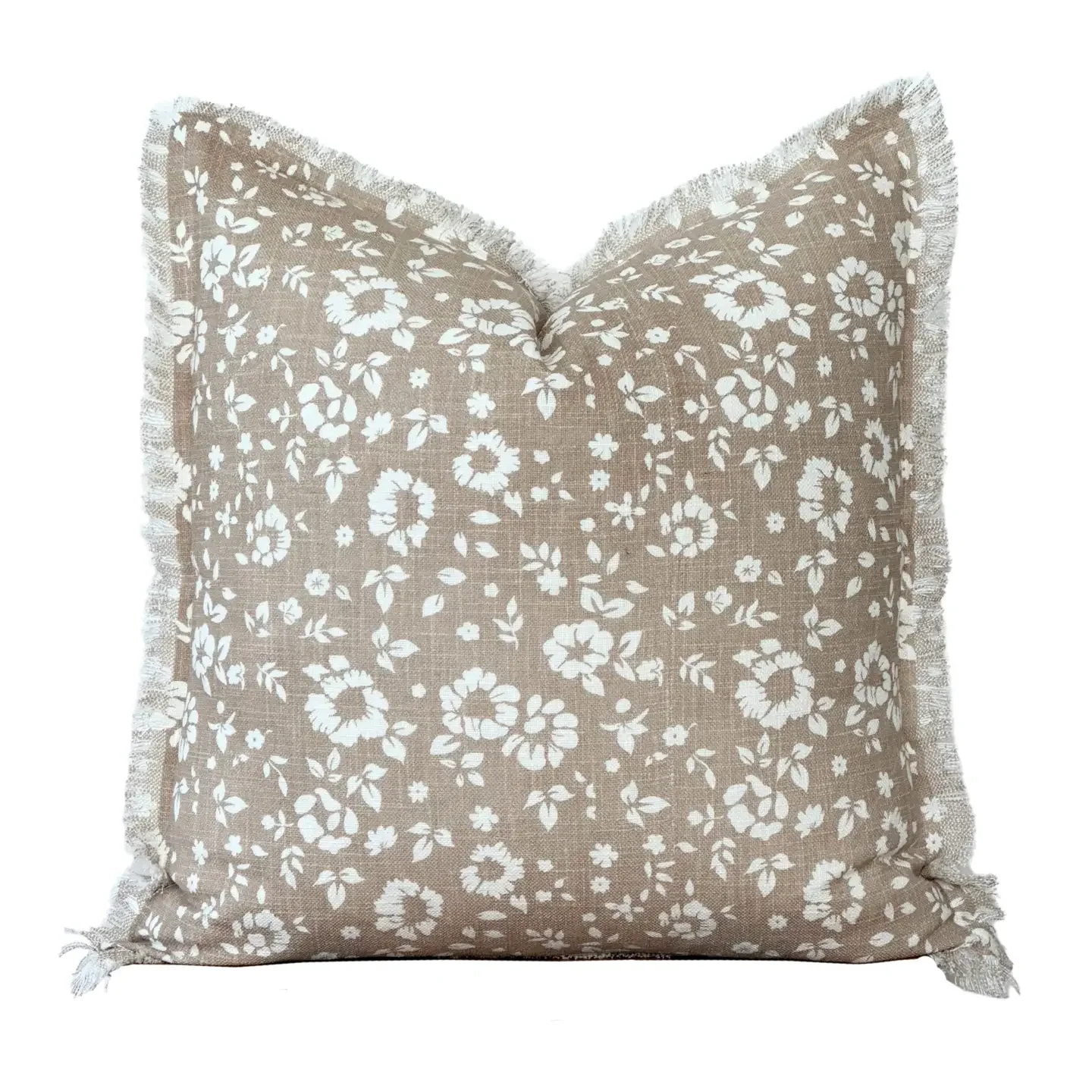 Floral Fringe Pillow (Brown With White Floral)