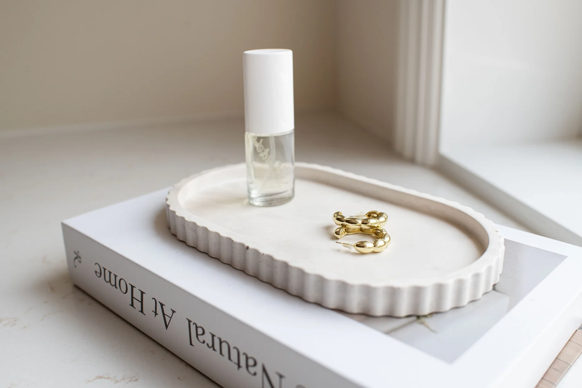 Fluted Stoneware Oval Tray-Limestone