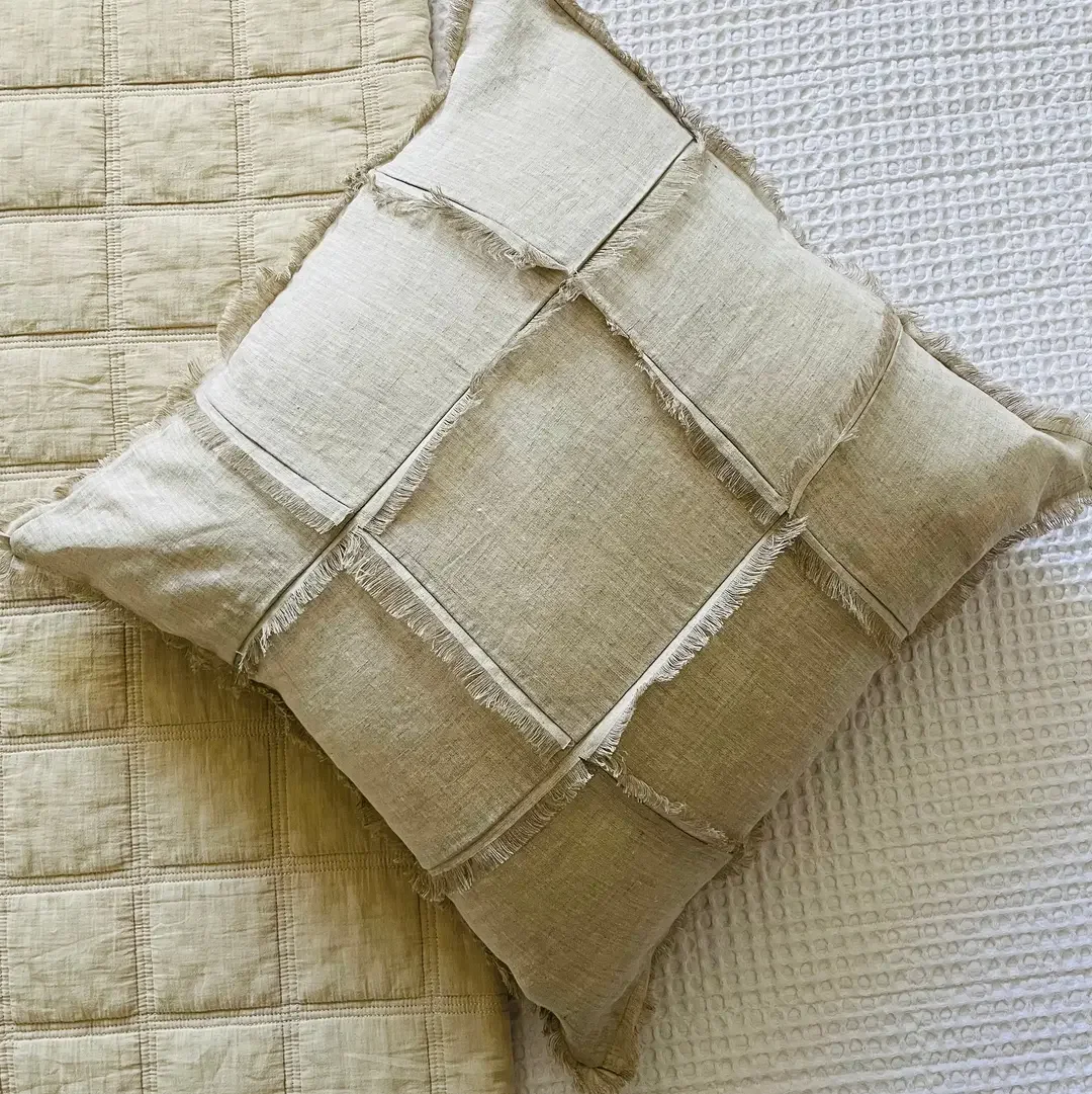 Hand Frayed Linen Cushion 20x20-Natural