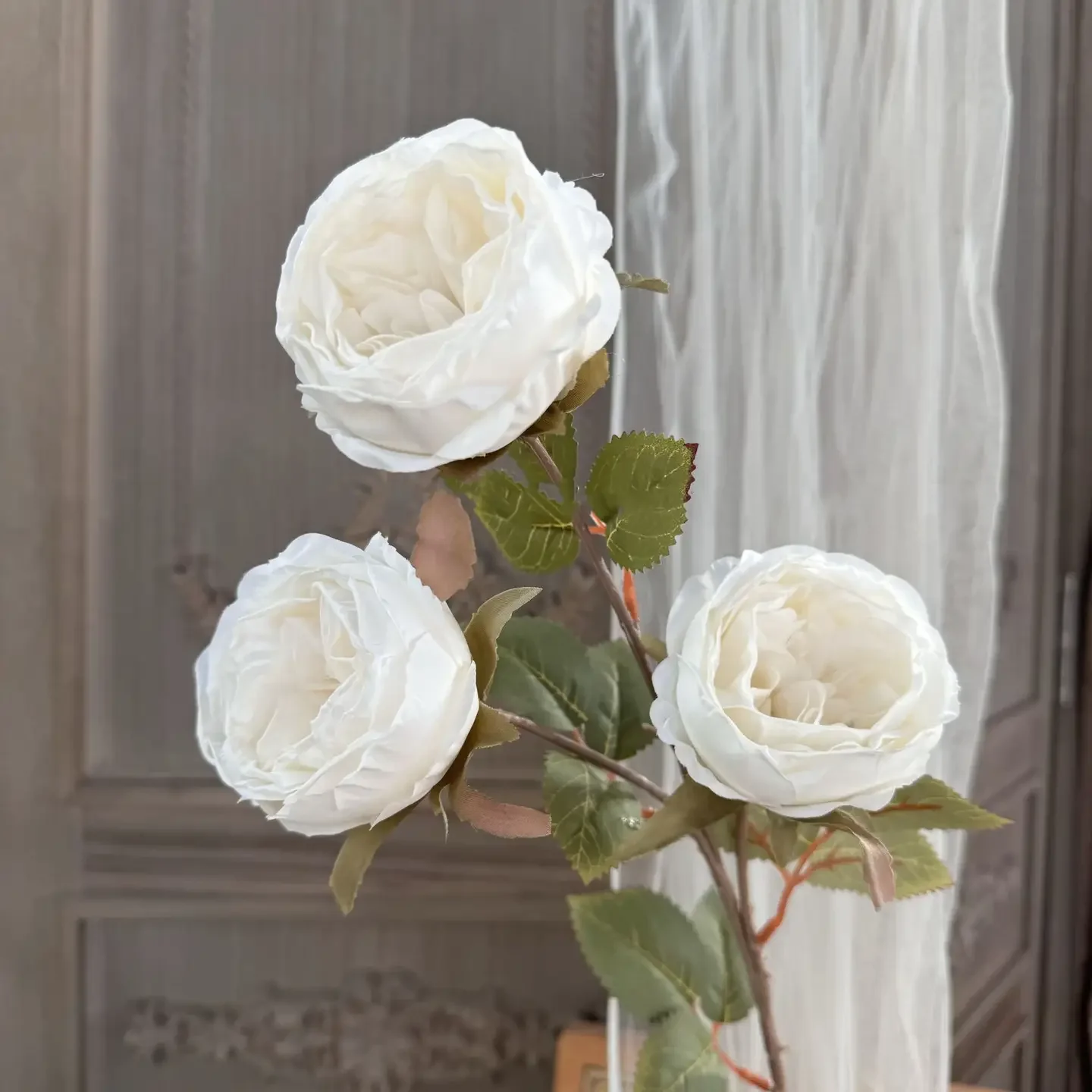 27" Faux Dried look Silk Rose Stem (White)