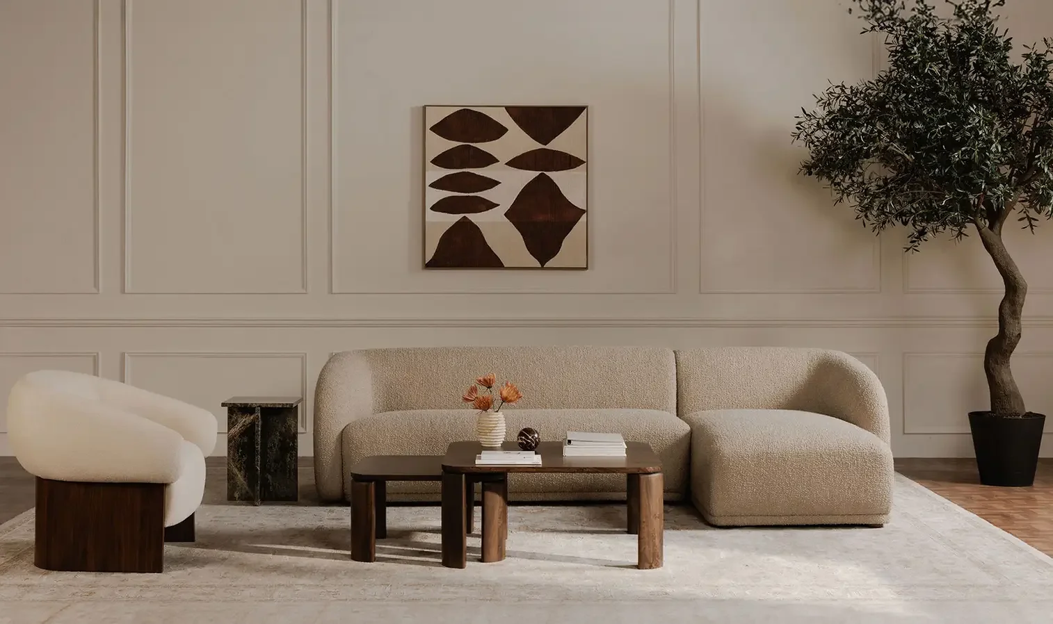Faye Right Sectional Beige Boucle $5800