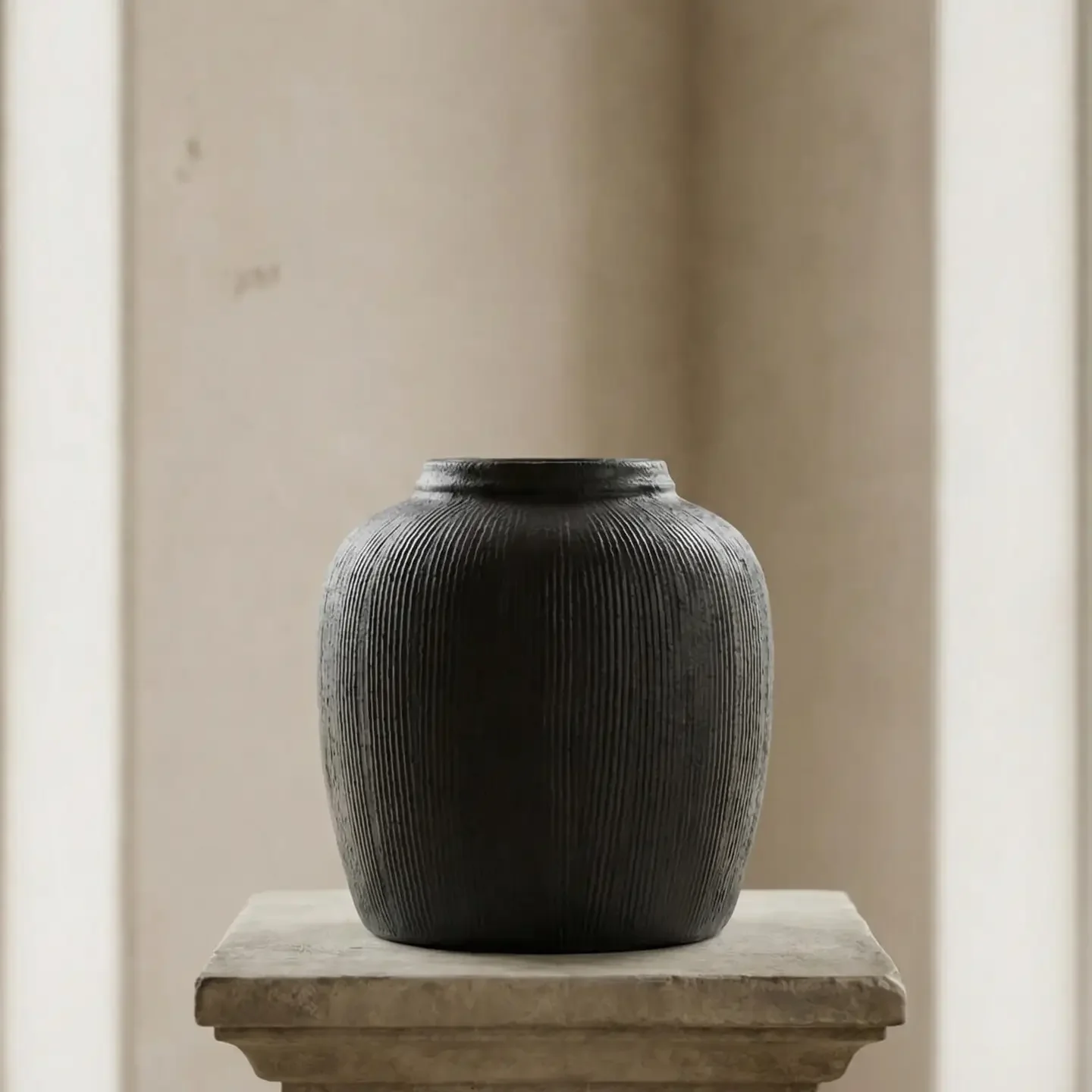 Terracotta Vase, Ribbed Charcoal $68