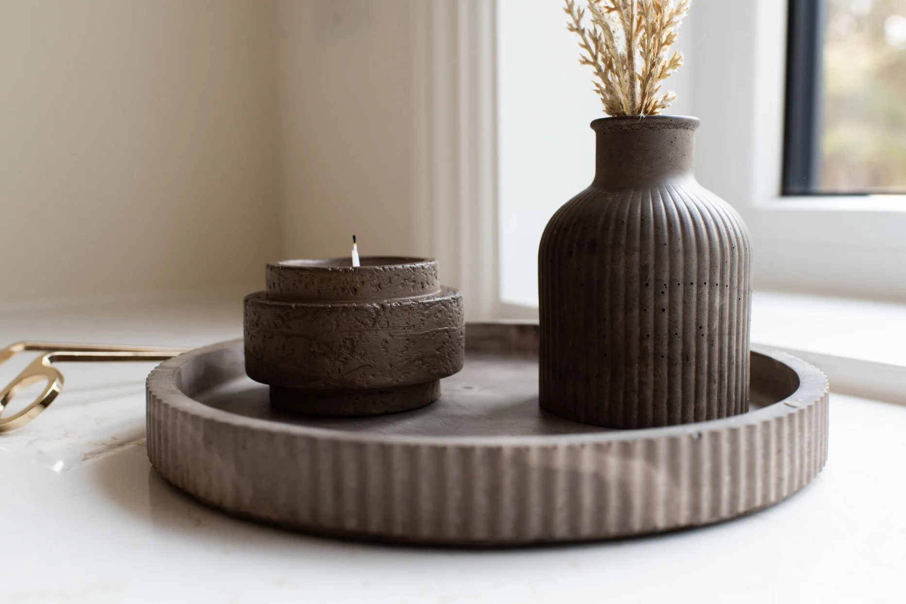 Fluted Round Tray-Mocha Stone $52