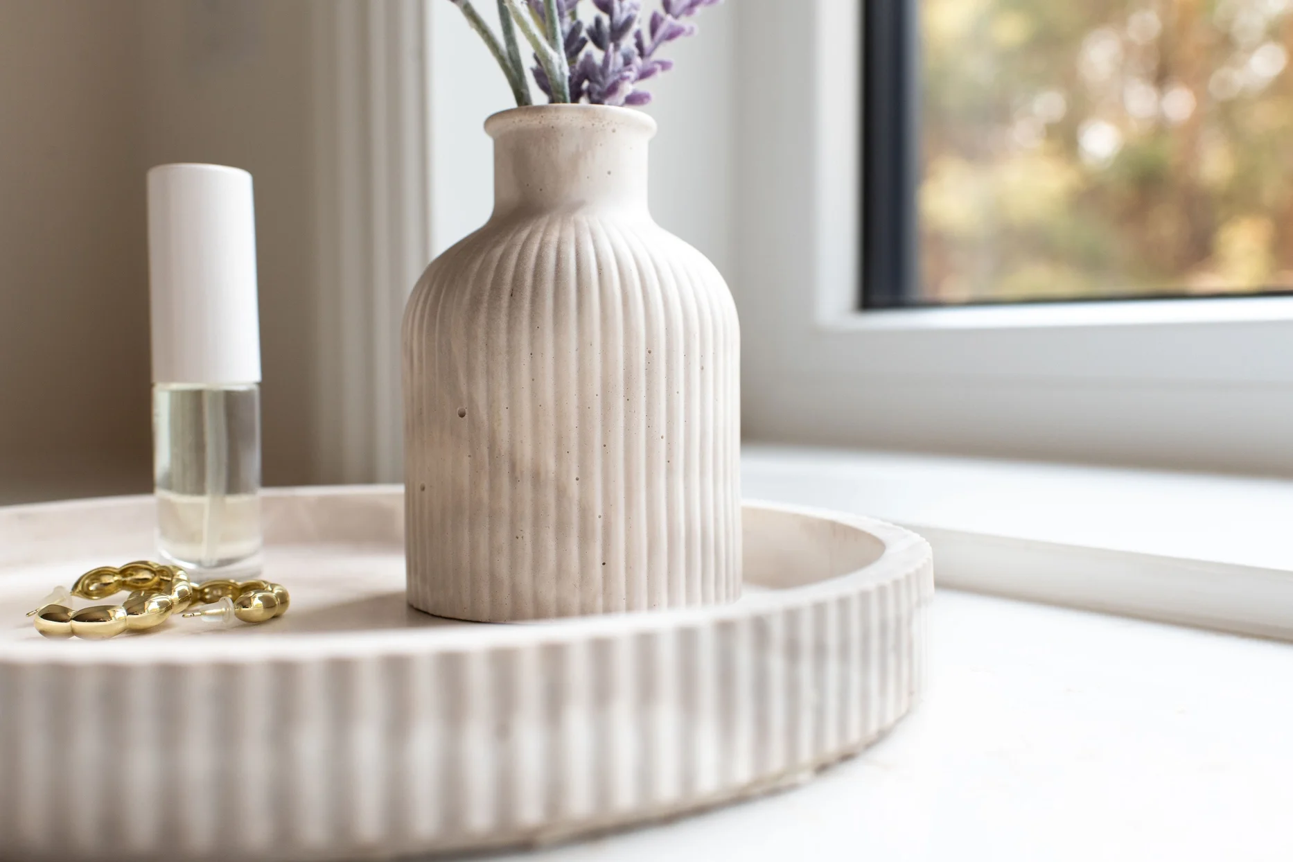 Fluted Round Tray-Limestone $52