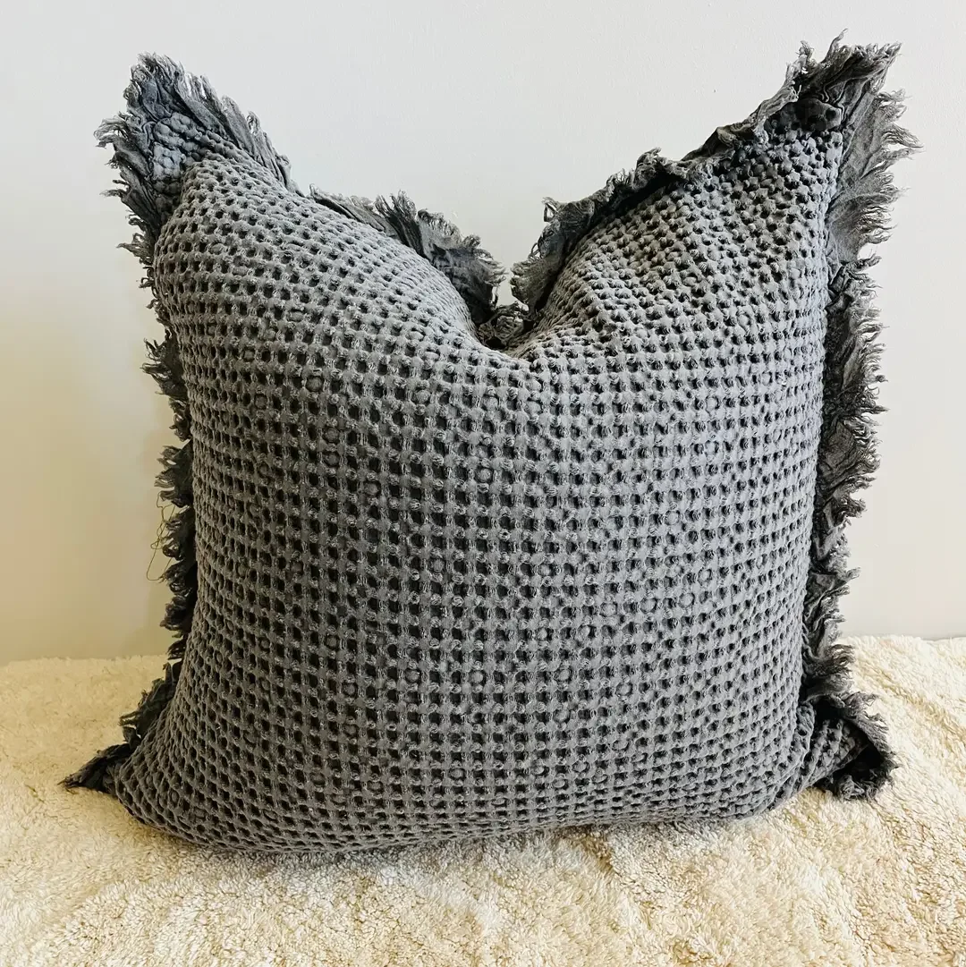 Organic Cotton Waffle Cushion-Charcoal 