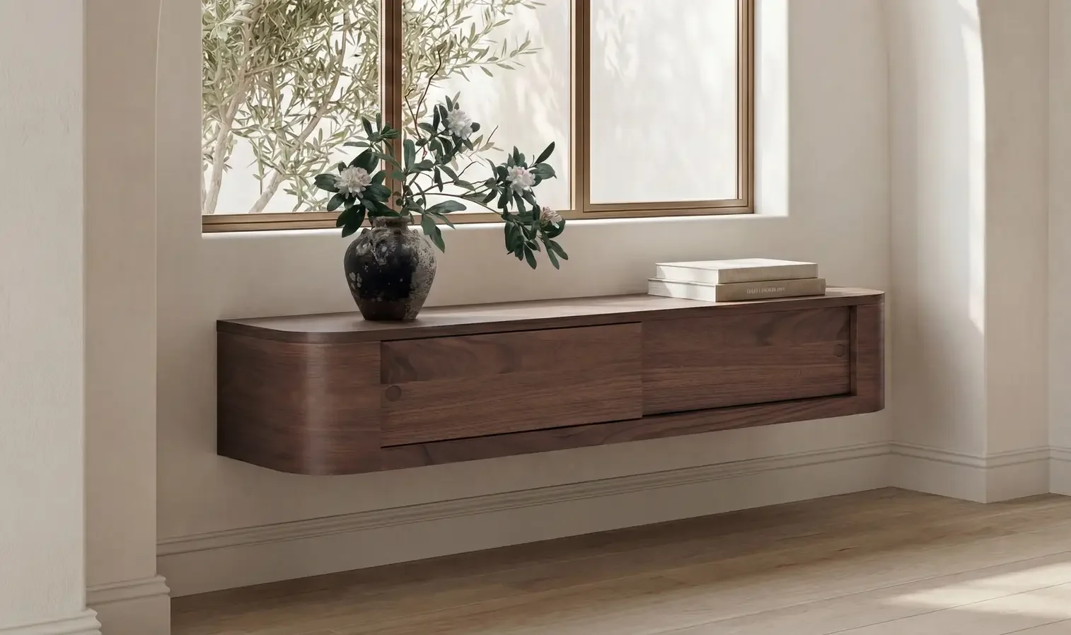 Round Off Floating Console Table Walnut $1400