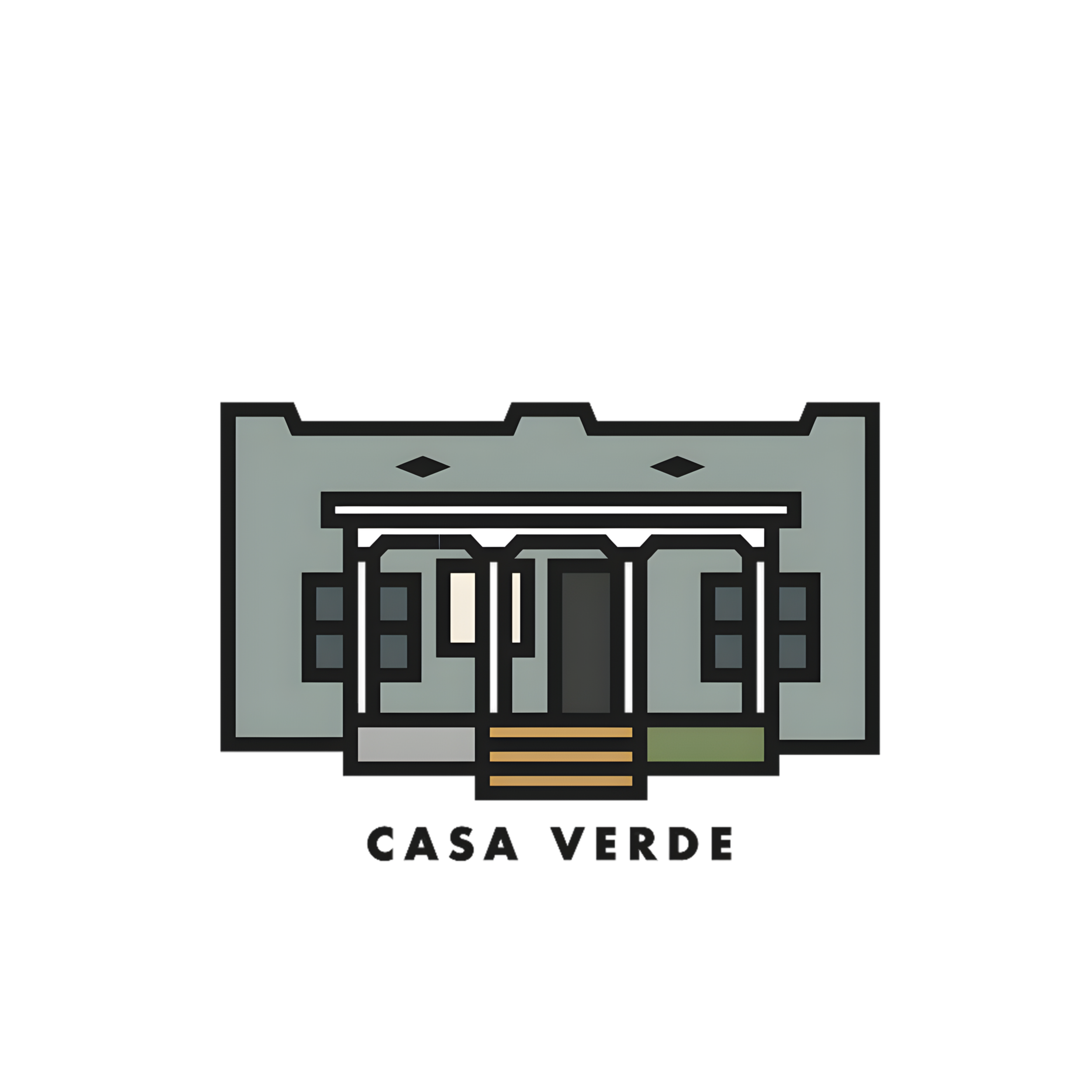 Illustration of a modern house with steps, windows, and the text 'Casa Verde' below.
