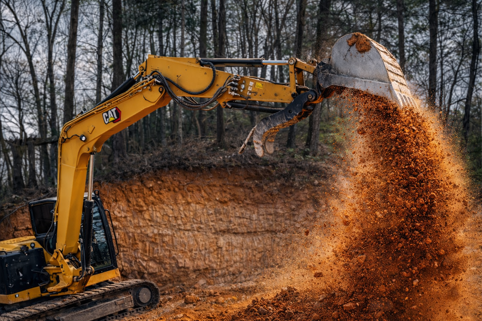 Site grading and excavation work with multiple excavators preparing land for construction in East Tennessee
