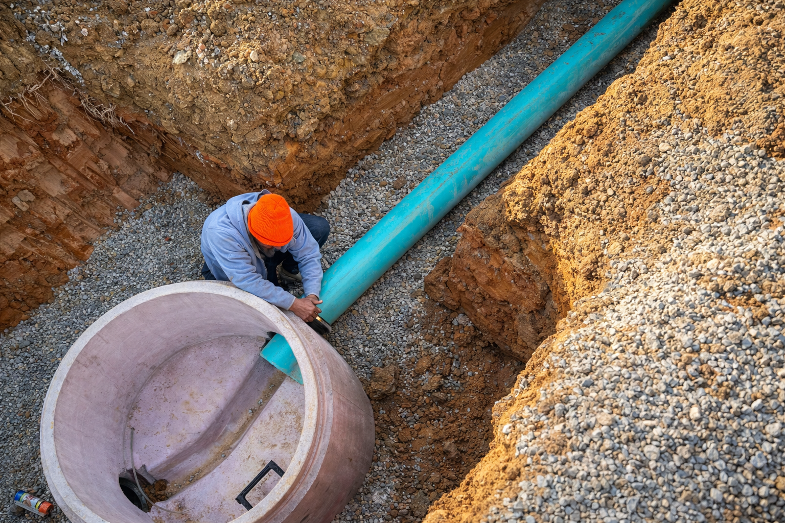 Underground pipe installation with crew working on utility system in Sevierville TN.