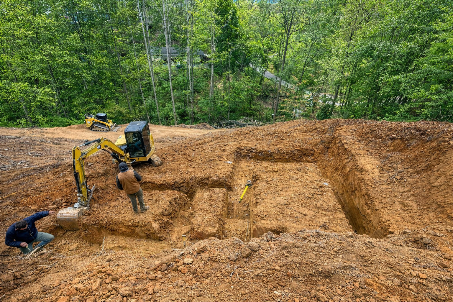 Excavation and foundation site prep with crew in Sevierville TN residential build.