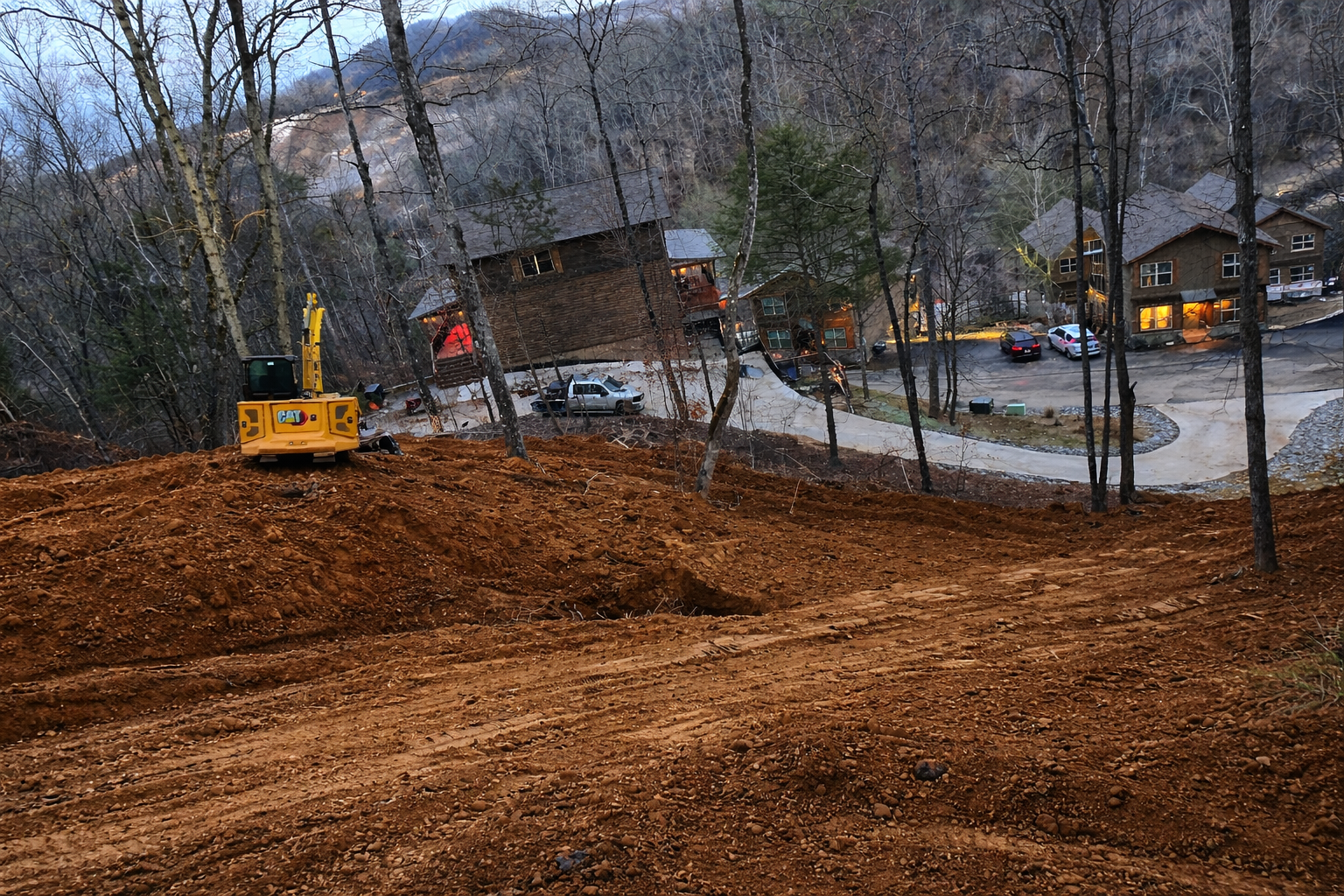 Residential lot grading and site prep in the Smoky Mountains East Tennessee.
