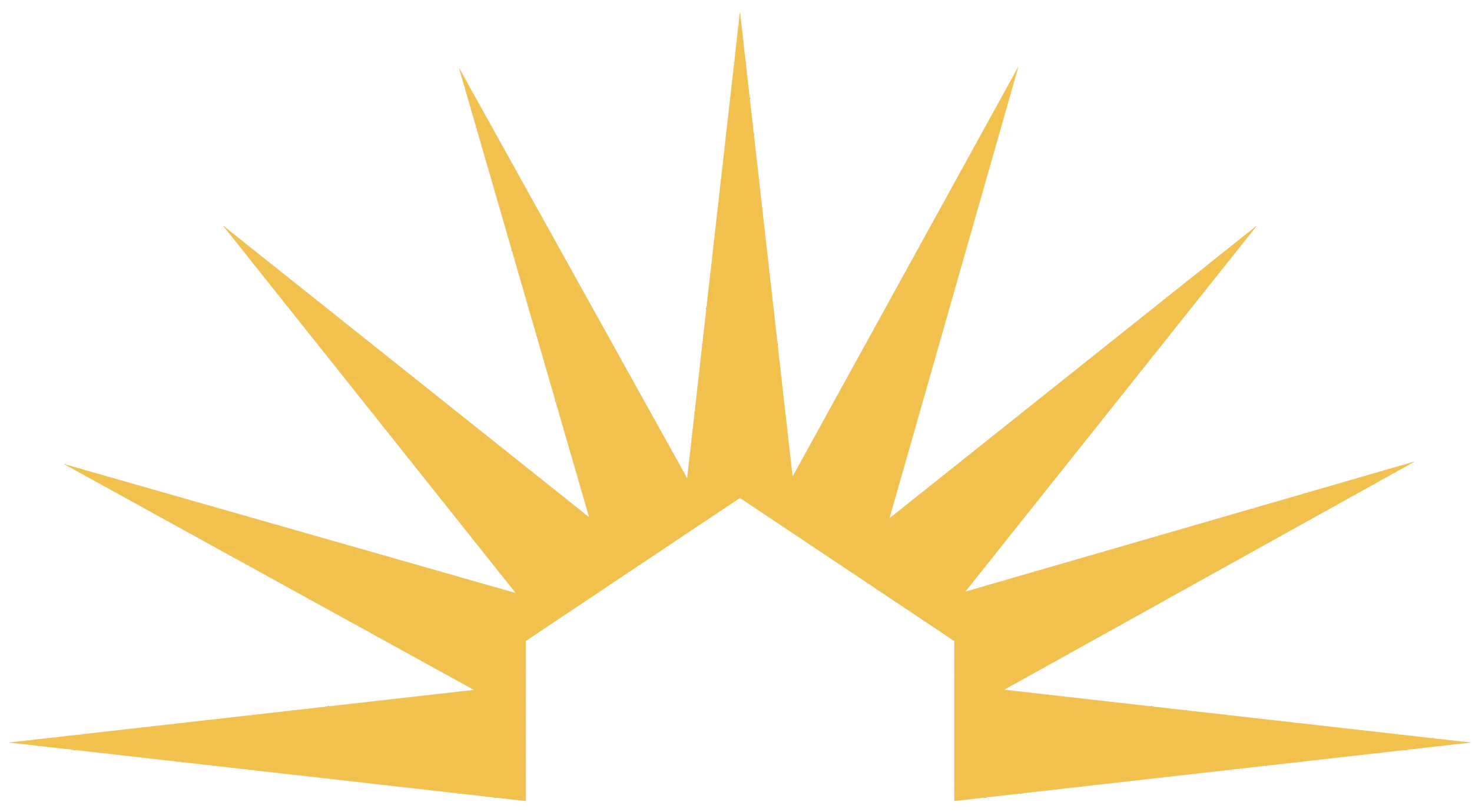 Gold-colored sun graphic with a graphic of a white house in the center, instead of a circle