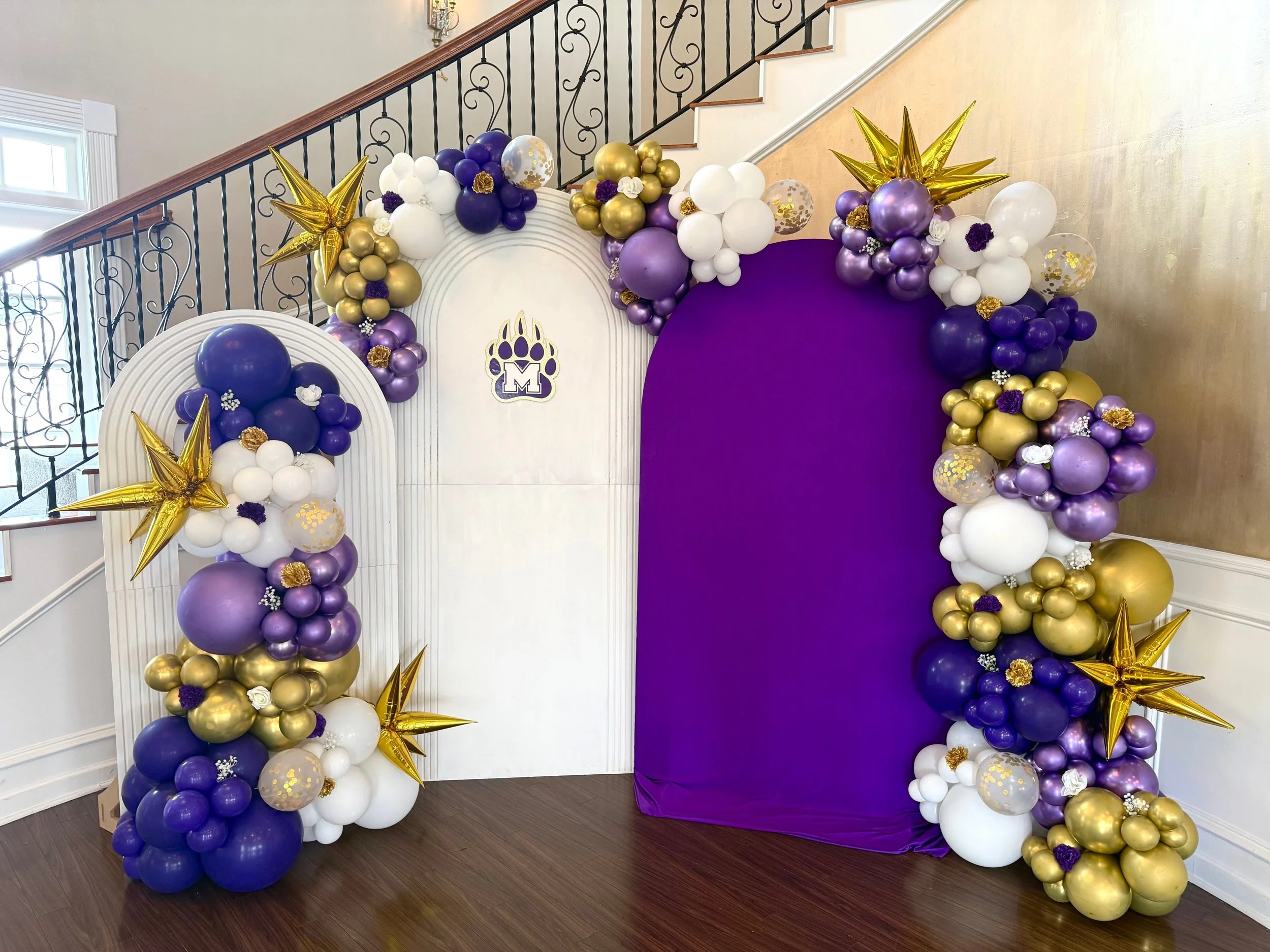 Homecoming Balloon Arch | Gold, White & Purple