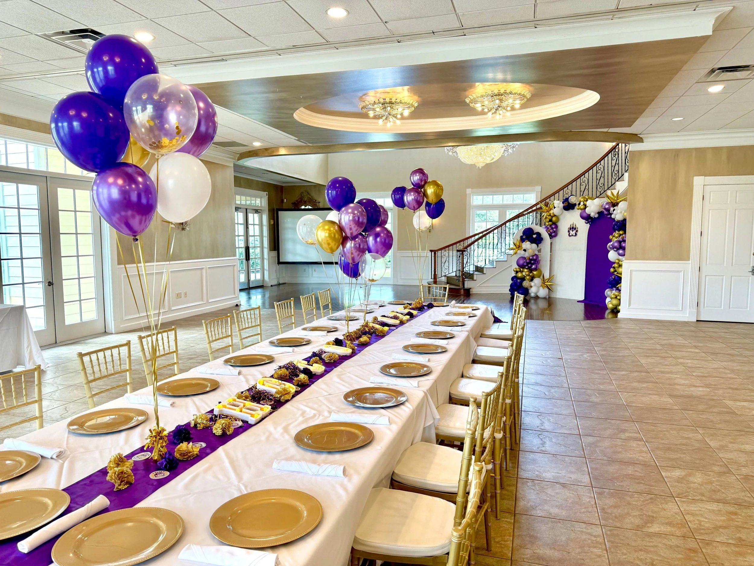 Homecoming Balloon Arch | Gold, White & Purple