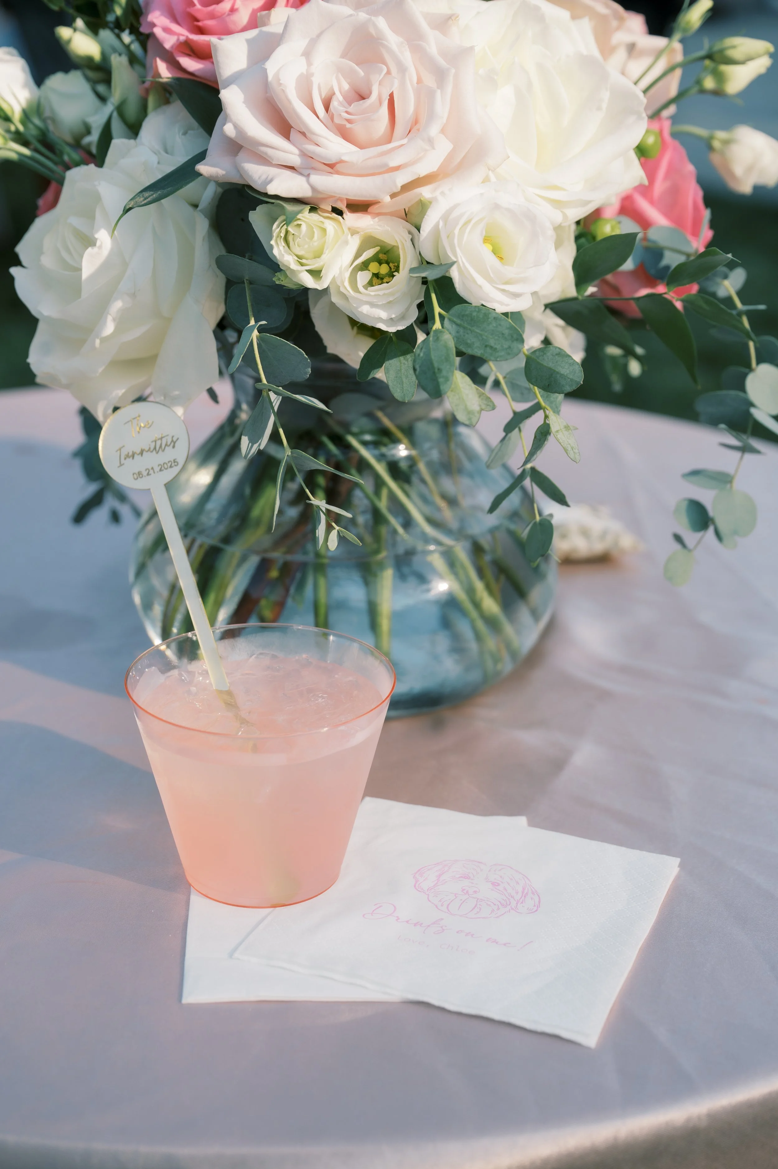 Pink custom cocktail by wedding mobile bar service in Charlotte