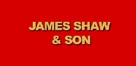 Text on a red background reading 'JAMES SHAW & SON' in yellow uppercase letters.