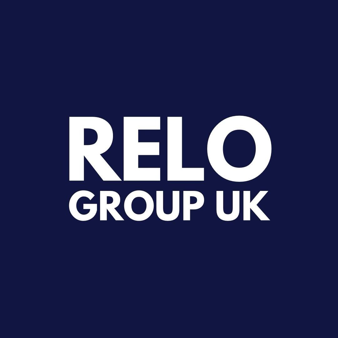 RELO Group UK logo with white text on a dark blue background.