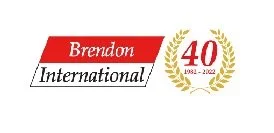 Brendon International logo with a red banner, black text, and a gold laurel wreath celebrating 40 years.